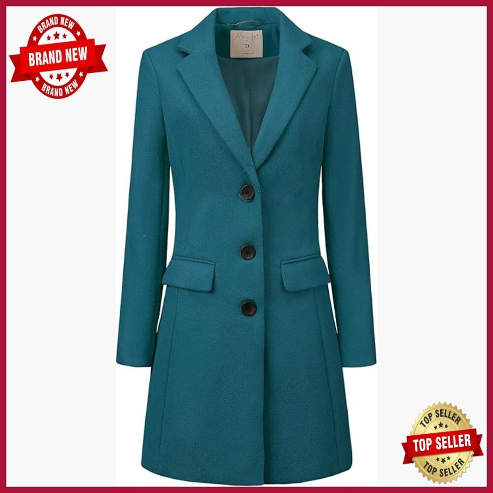 Longline Pea Coat Trench Coat with Notched Lapel and Pockets